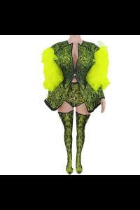 SW040 Lime Snake Print with Ruffles